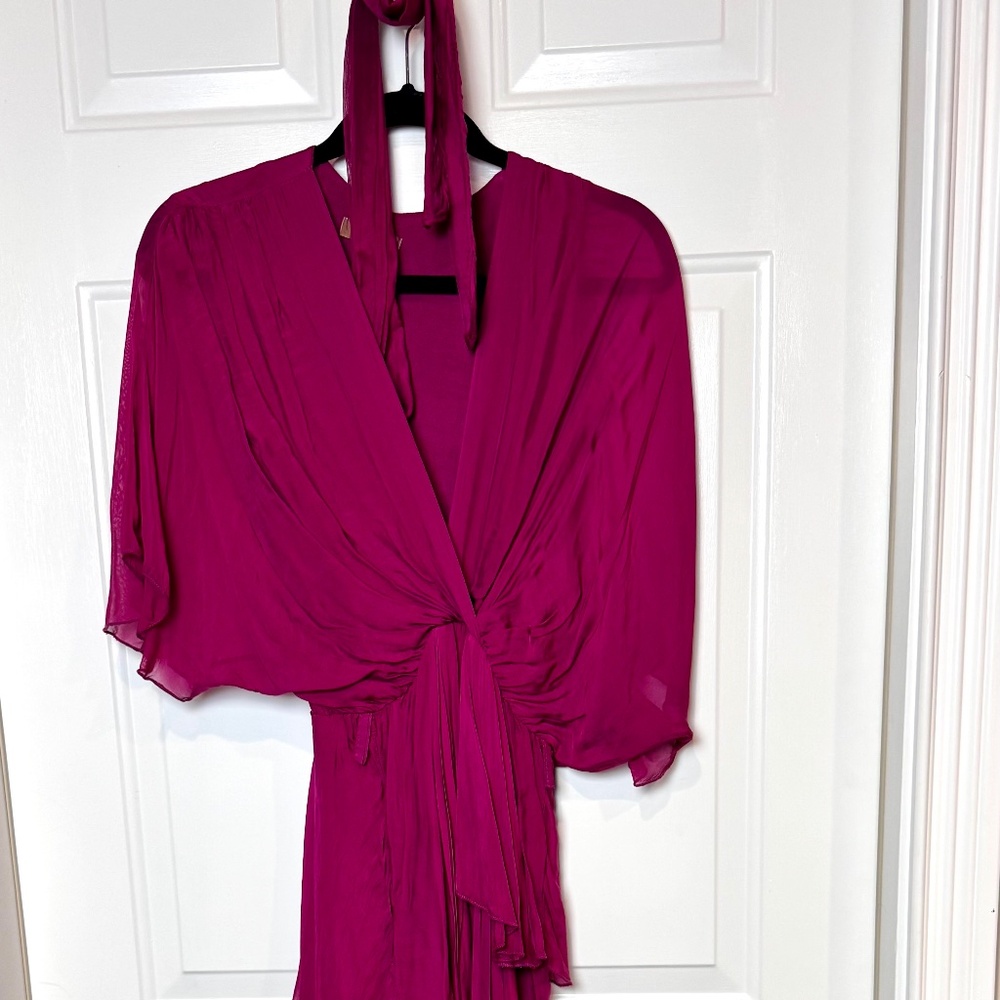 Elegant La Strada Silk Tie Dress in Fuschia, Size Small, EUC